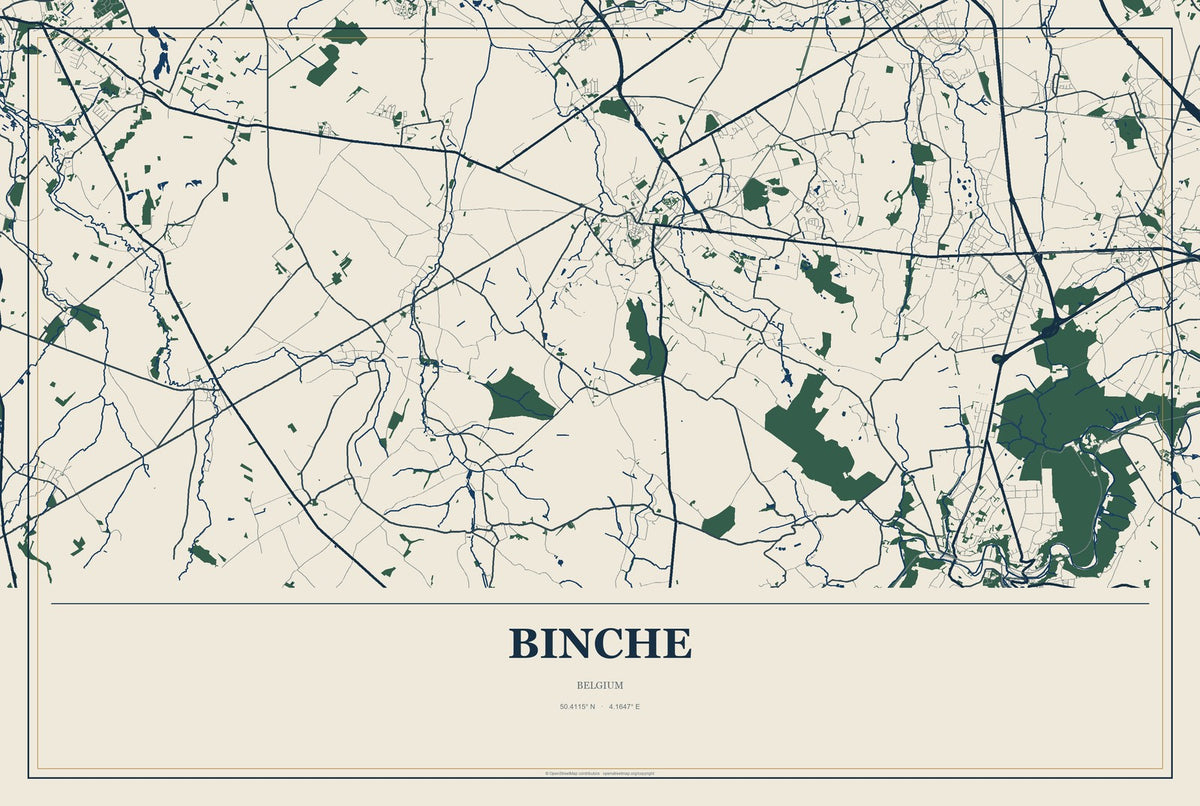 Binche, Belgium City Map Aluminum Sign in Coastal Cutout style
