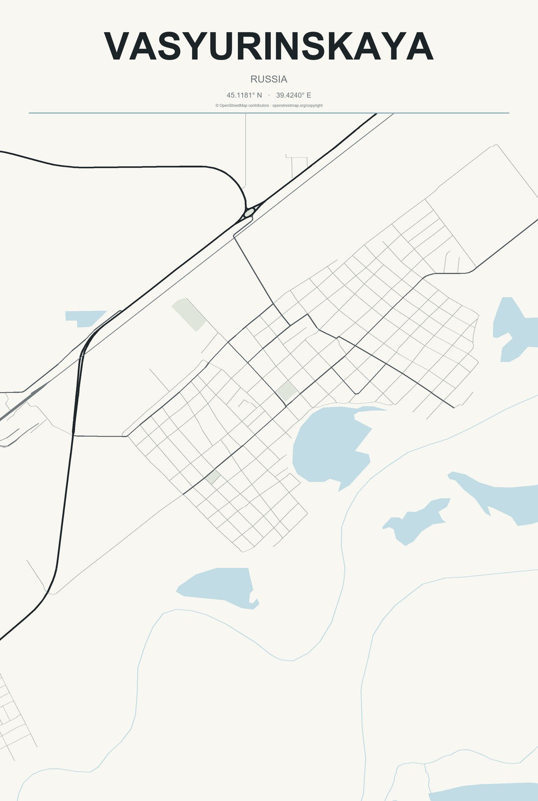 Vasyurinskaya, Russia City Map Aluminum Sign in Headline Atlas style