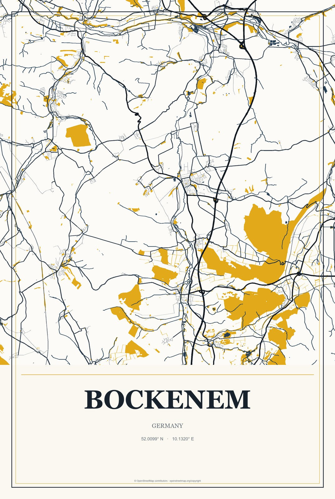 Bockenem, Germany City Map Aluminum Sign in Citrine Modern style