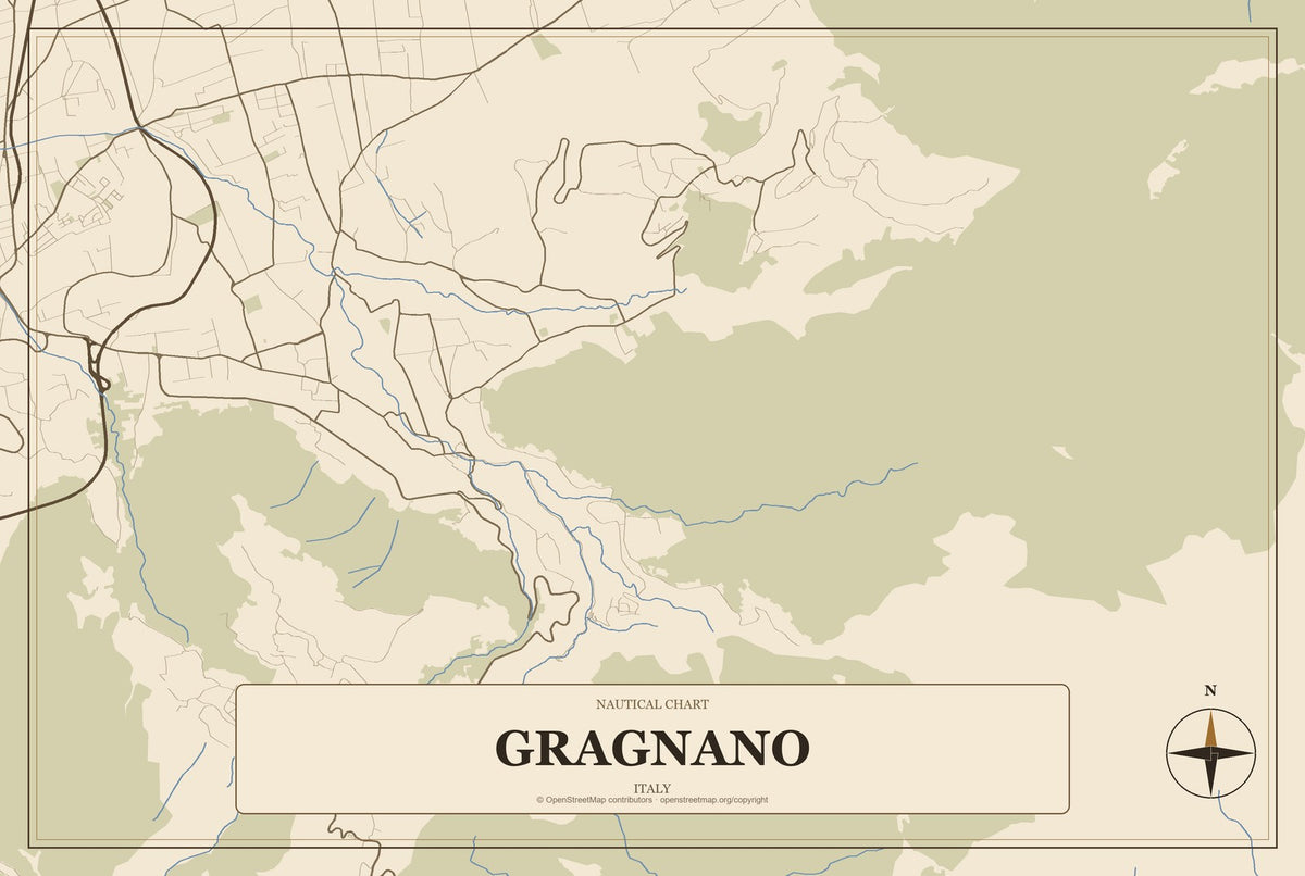 Gragnano, Italy City Map Aluminum Sign in Heritage Nautical style