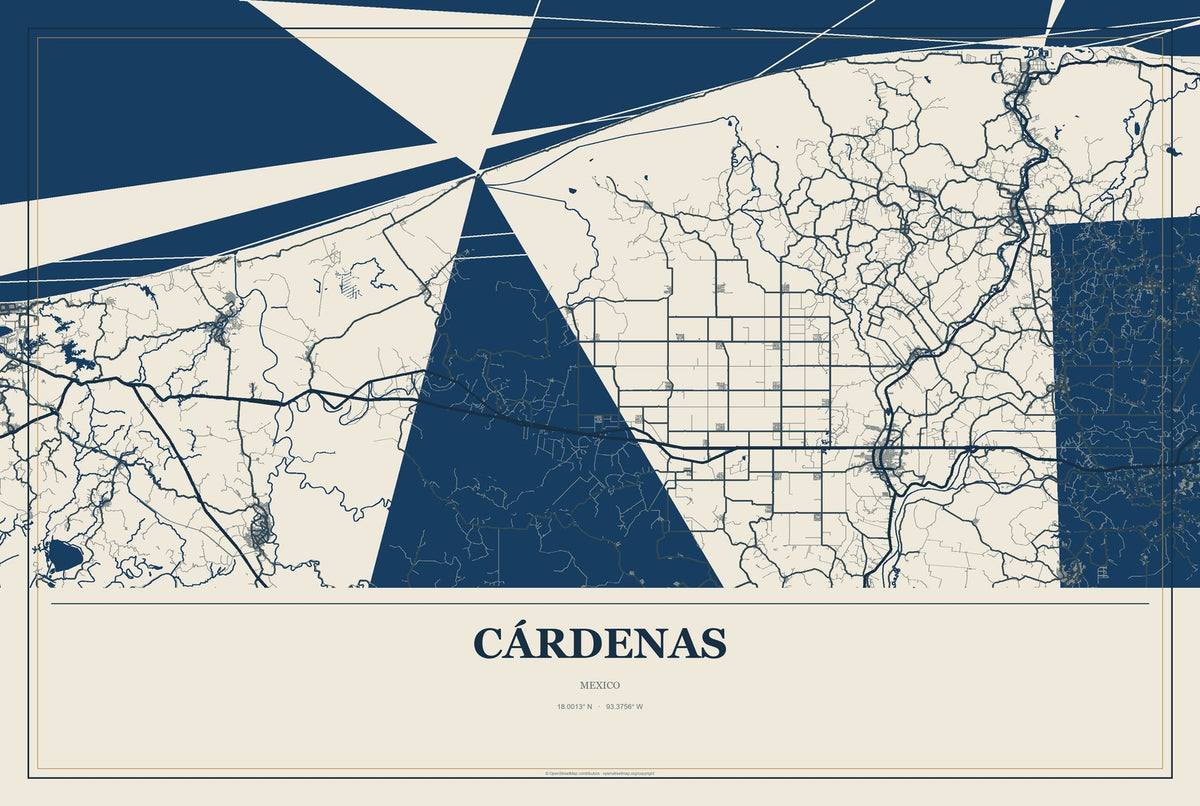 Cárdenas, San Luis Potosí, Mexico City Map Aluminum Sign in Coastal Cutout style