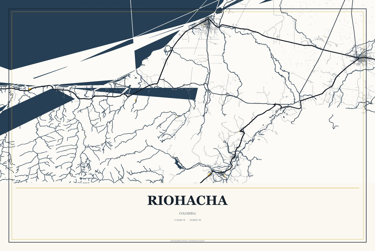 Riohacha, Colombia City Map Aluminum Sign in Citrine Modern style