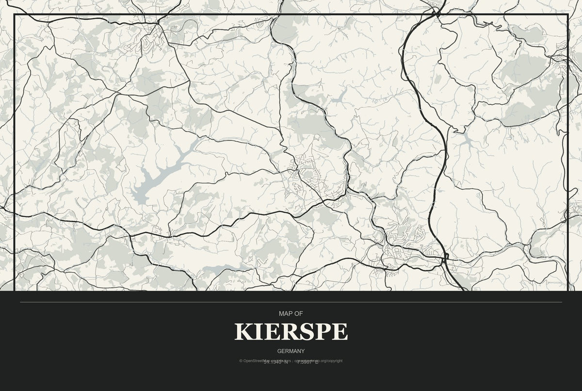 Kierspe, Germany City Map Aluminum Sign in Museum Plaque style