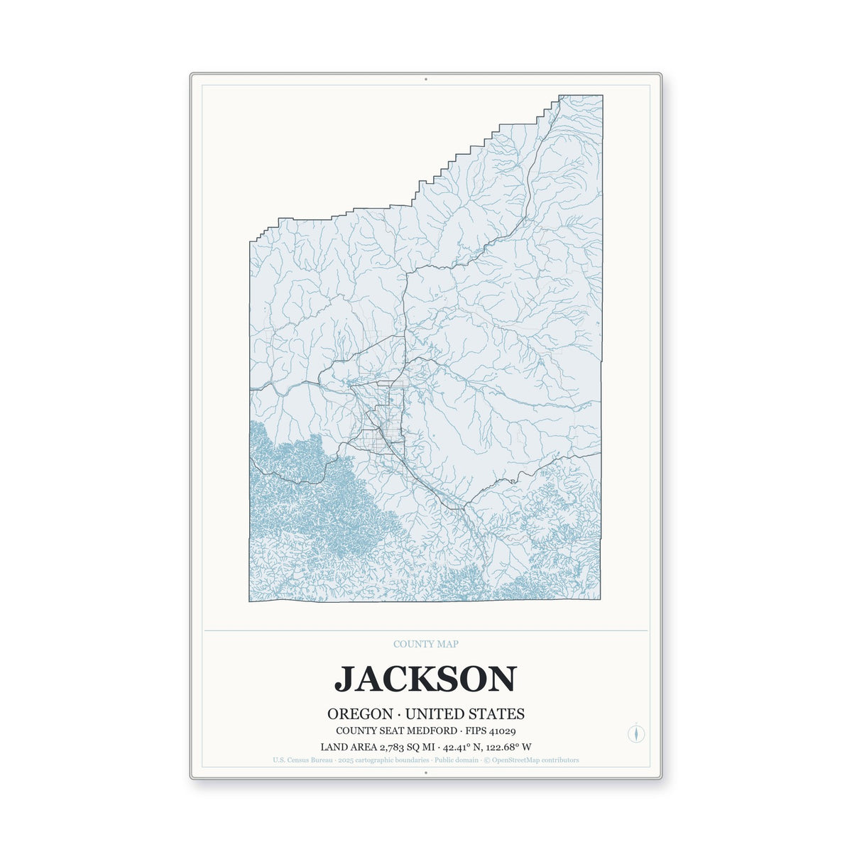 Jackson County, Oregon Map Aluminum Sign in Gallery Air style