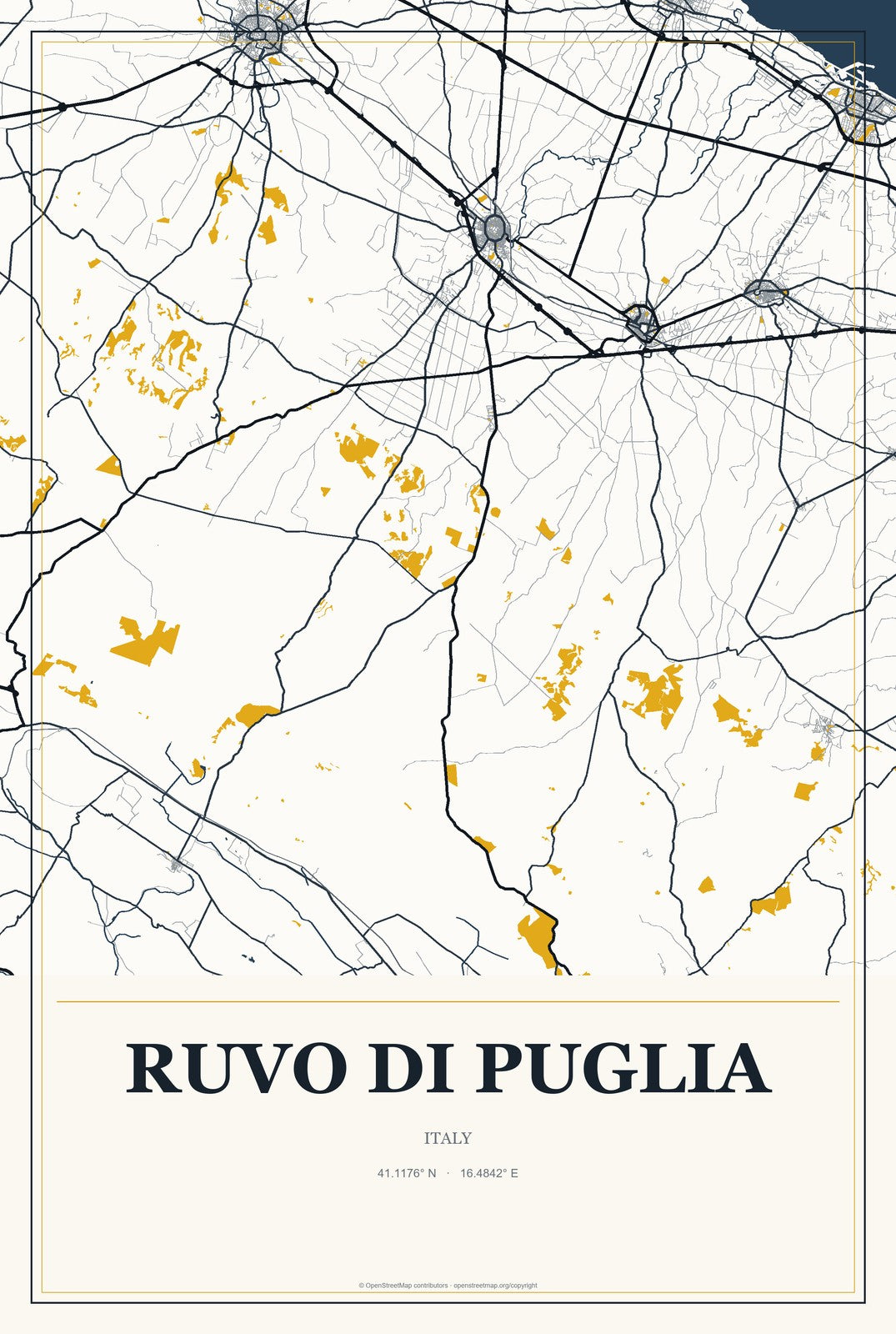 Ruvo di Puglia, Italy City Map Aluminum Sign in Citrine Modern style