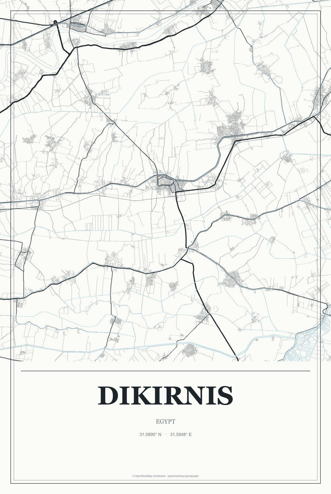 Dikirnis, Egypt City Map Aluminum Sign in Gallery Air style