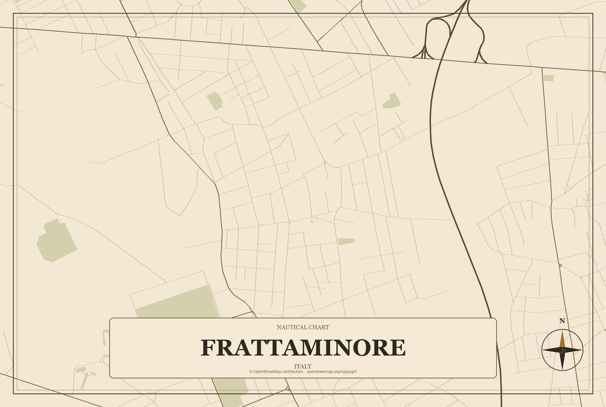 Frattaminore, Italy City Map Aluminum Sign in Heritage Nautical style