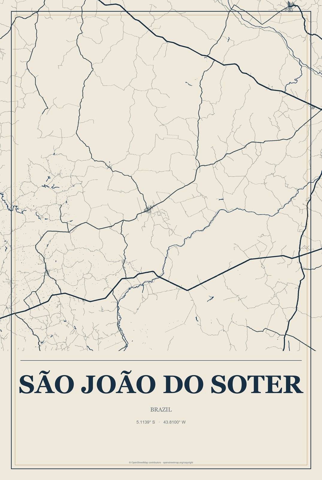 São João do Soter, Brazil City Map Aluminum Sign in Coastal Cutout style