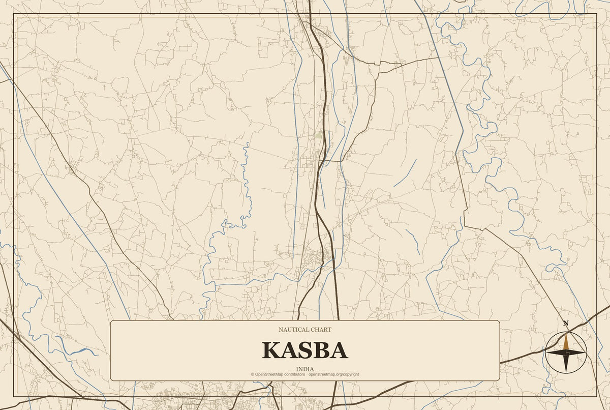 Kasba, India City Map Aluminum Sign in Heritage Nautical style