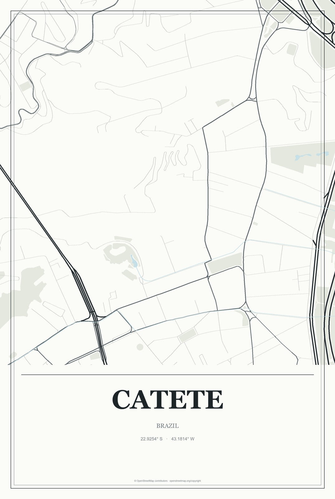 Catete, Brazil City Map Aluminum Sign in Gallery Air style