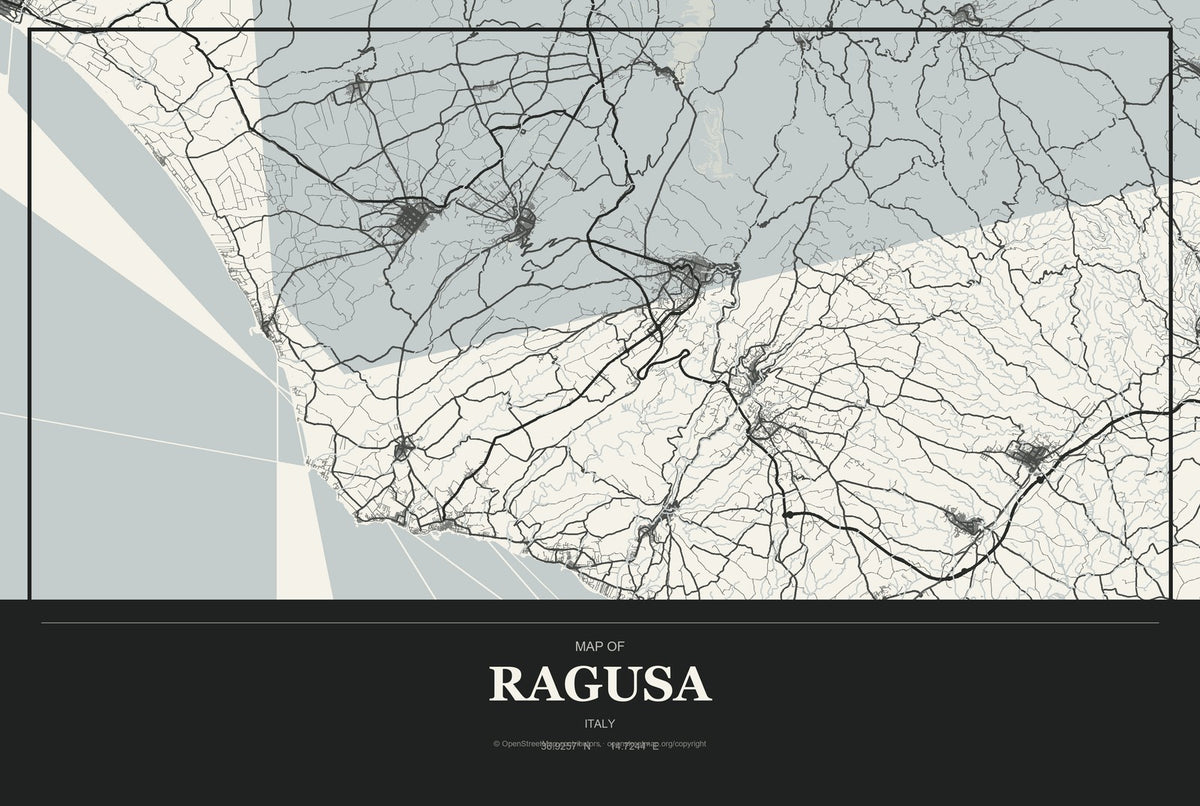 Ragusa, Italy City Map Aluminum Sign in Museum Plaque style
