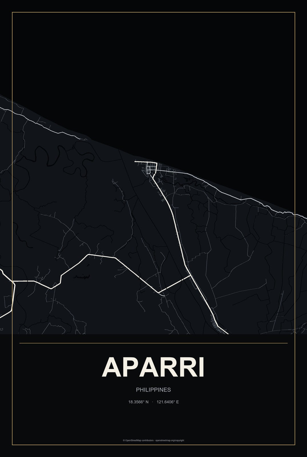 Aparri, Philippines City Map Aluminum Sign in Metropolitan Noir style