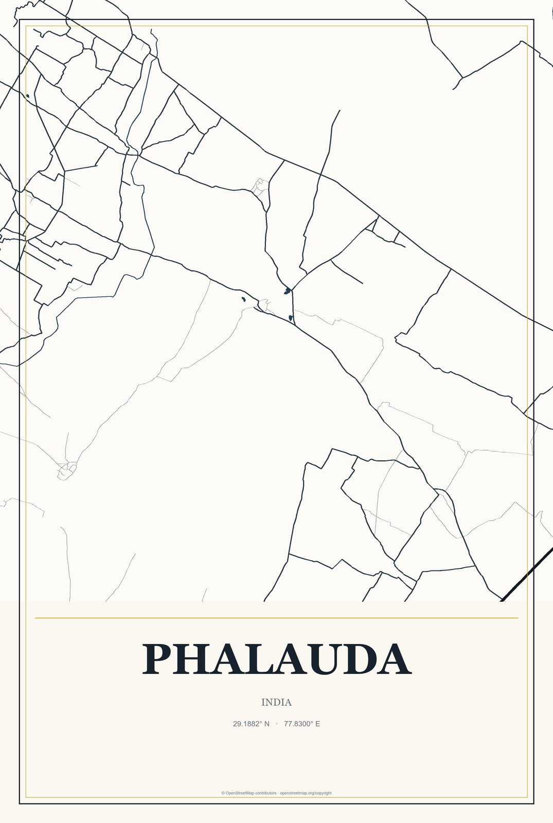 Phalauda, India City Map Aluminum Sign in Citrine Modern style