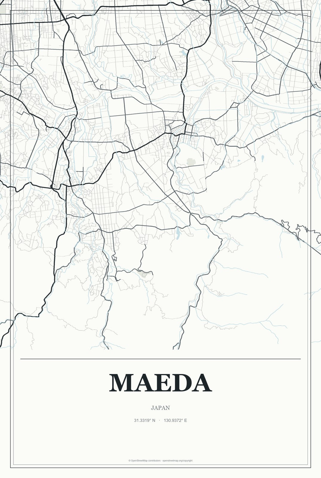 Maeda, Japan City Map Aluminum Sign in Gallery Air style