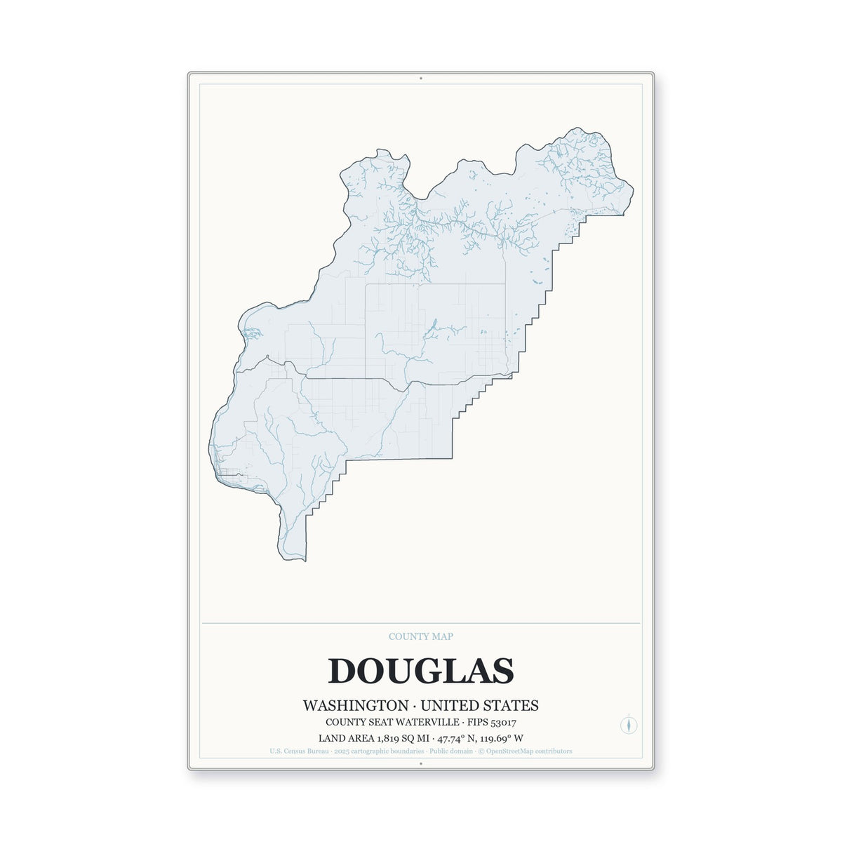 Douglas County, Washington Map Aluminum Sign in Gallery Air style