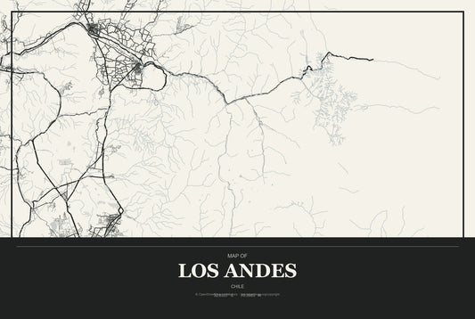 Los Andes, Chile City Map Aluminum Sign in Museum Plaque style