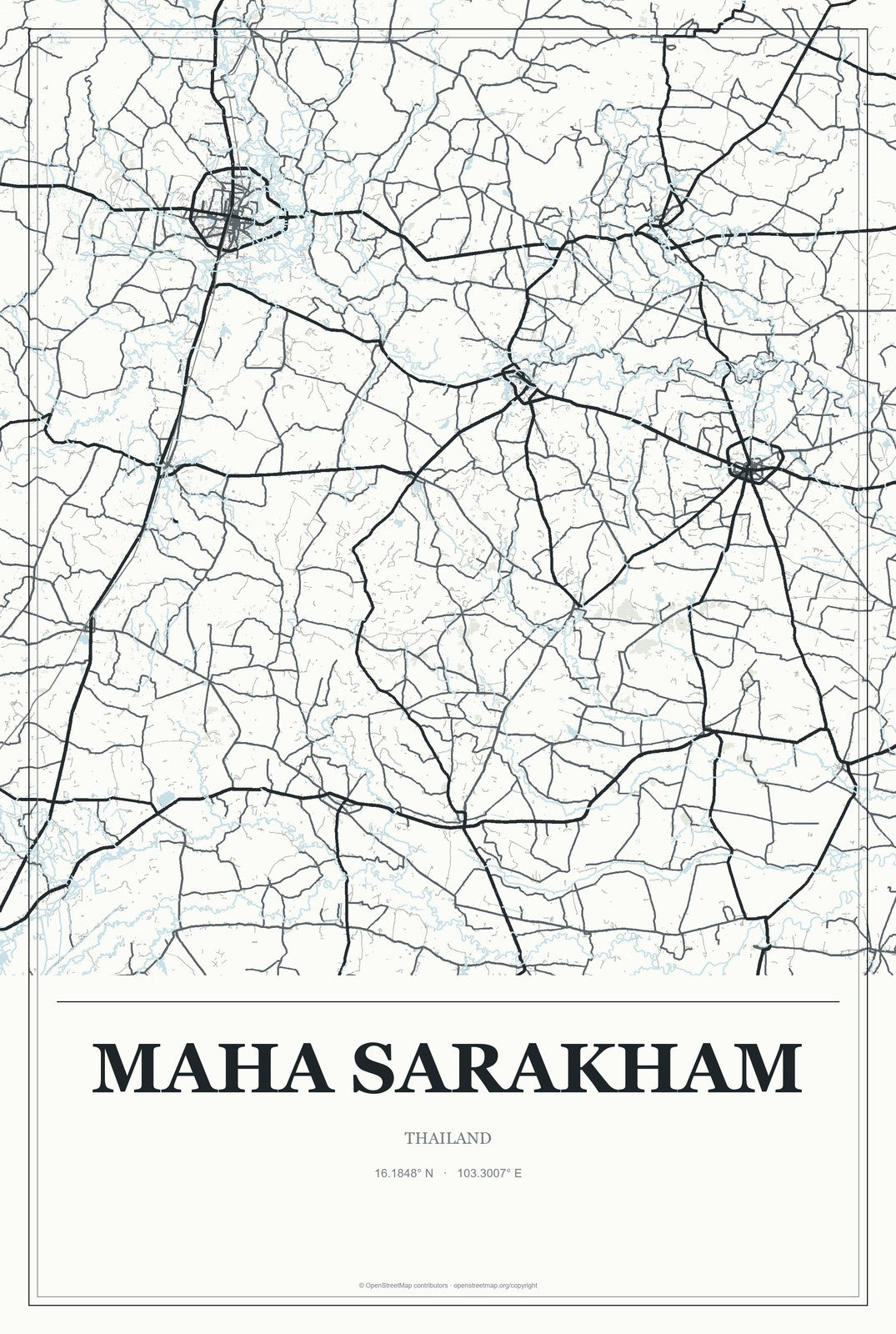 Maha Sarakham, Thailand City Map Aluminum Sign in Gallery Air style