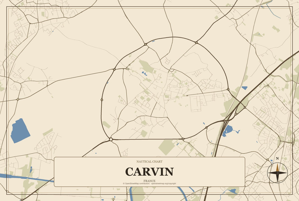 Carvin, France City Map Aluminum Sign in Heritage Nautical style