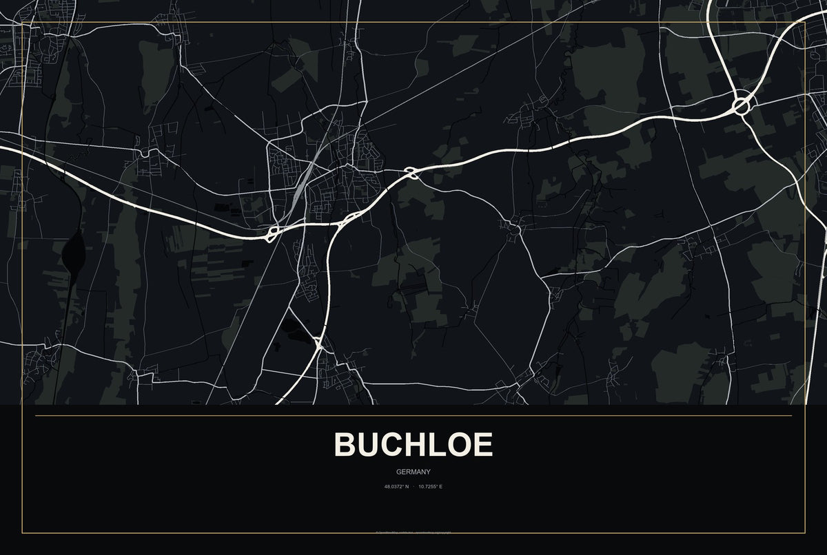 Buchloe, Germany City Map Aluminum Sign in Metropolitan Noir style