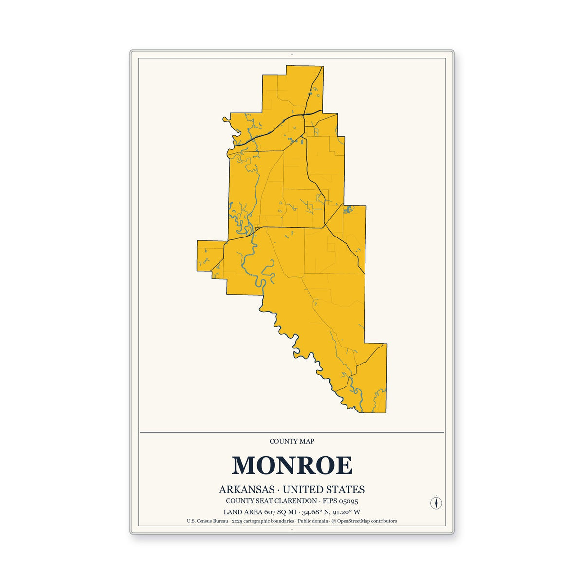 Monroe County, Arkansas Map Aluminum Sign in Citrine Modern style