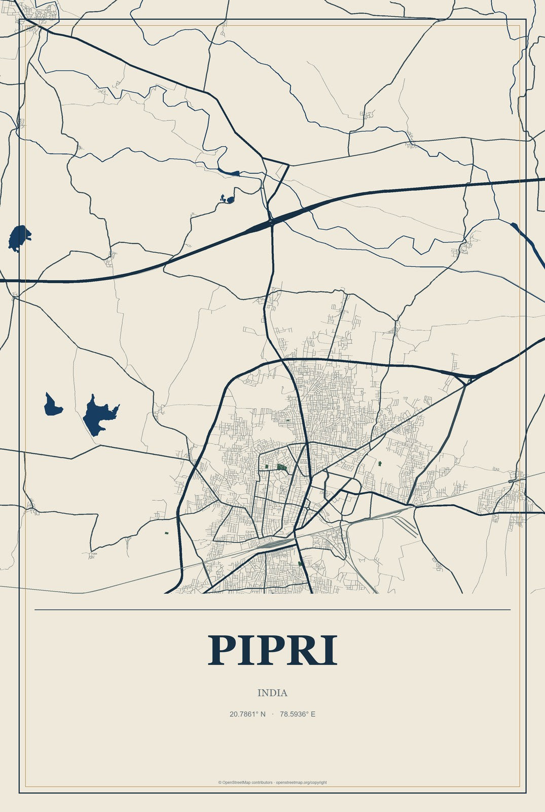 Pipri, India City Map Aluminum Sign in Coastal Cutout style