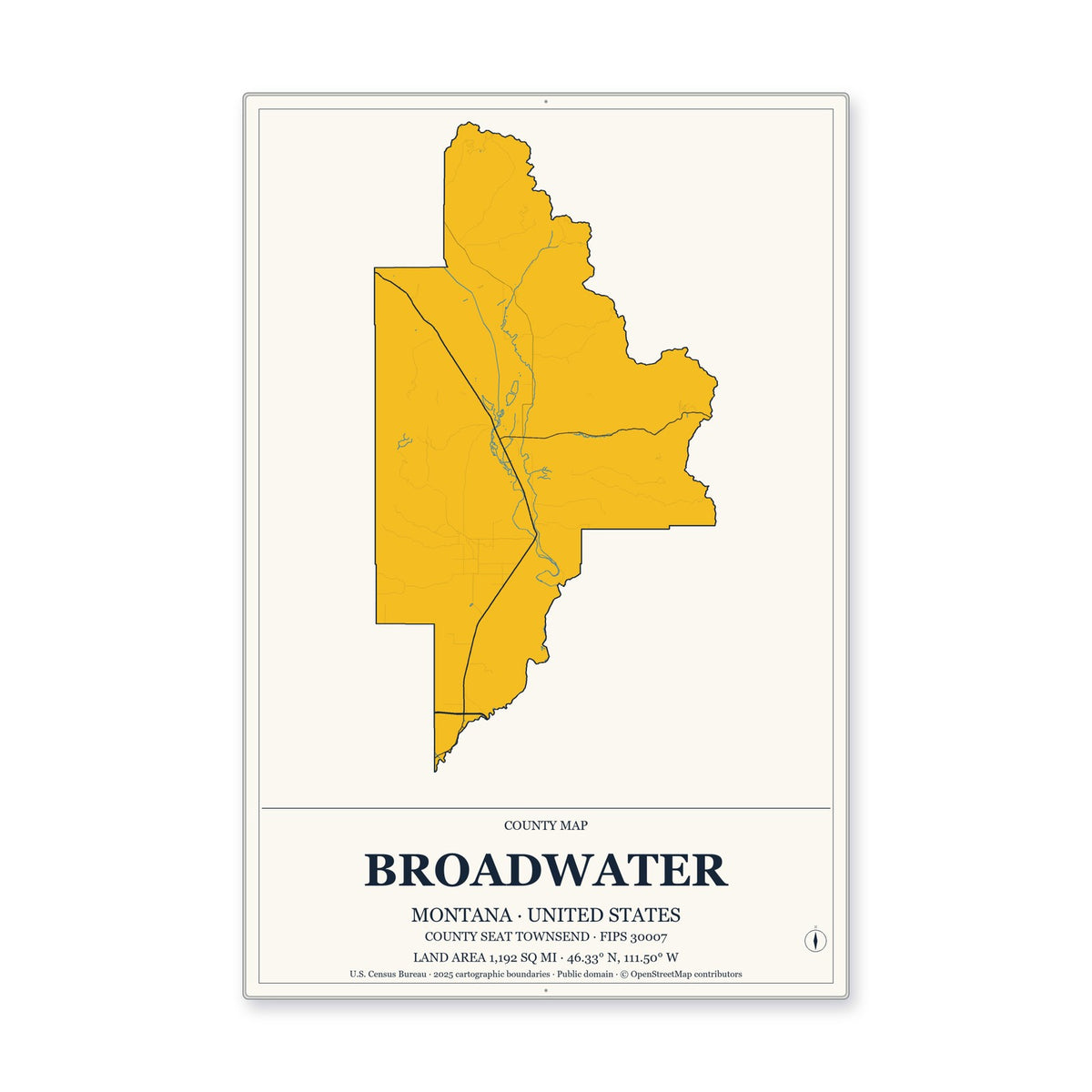 Broadwater County, Montana Map Aluminum Sign in Citrine Modern style