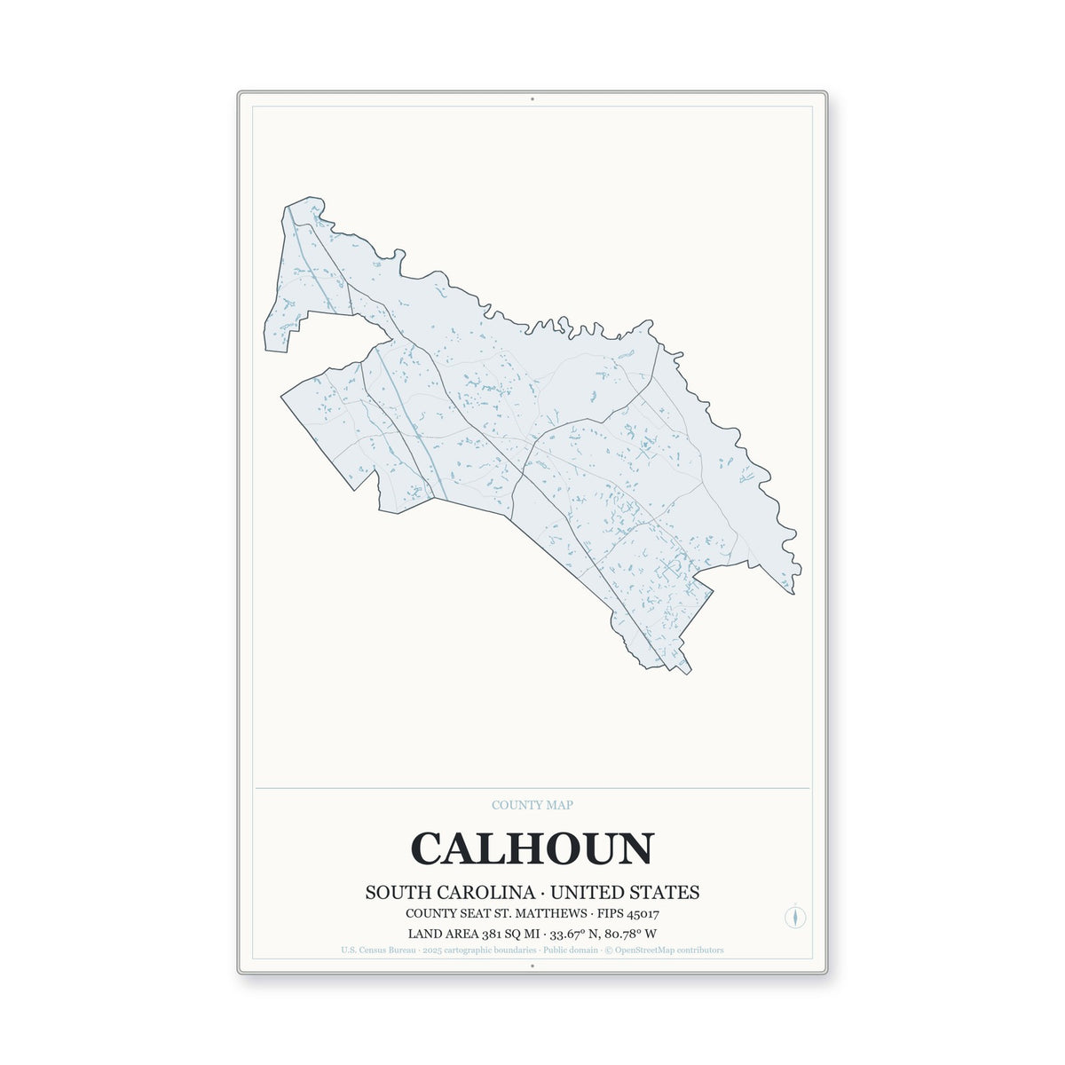 Calhoun County, South Carolina Map Aluminum Sign in Gallery Air style