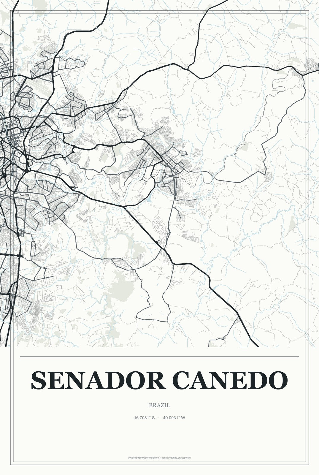 Senador Canedo, Brazil City Map Aluminum Sign in Gallery Air style