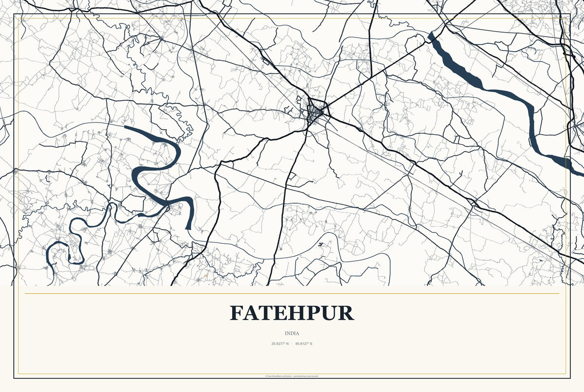 Fatehpur, Uttar Pradesh, India City Map Aluminum Sign in Citrine Modern style
