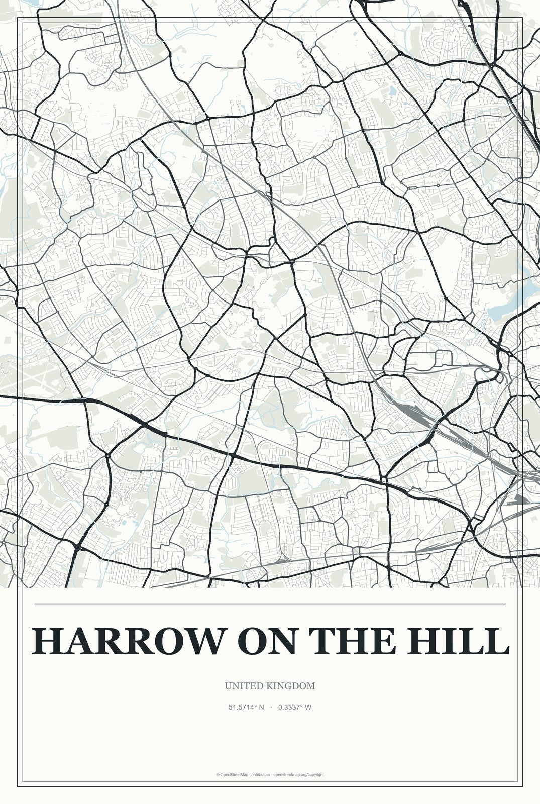 Harrow on the Hill, United Kingdom City Map Aluminum Sign in Gallery Air style
