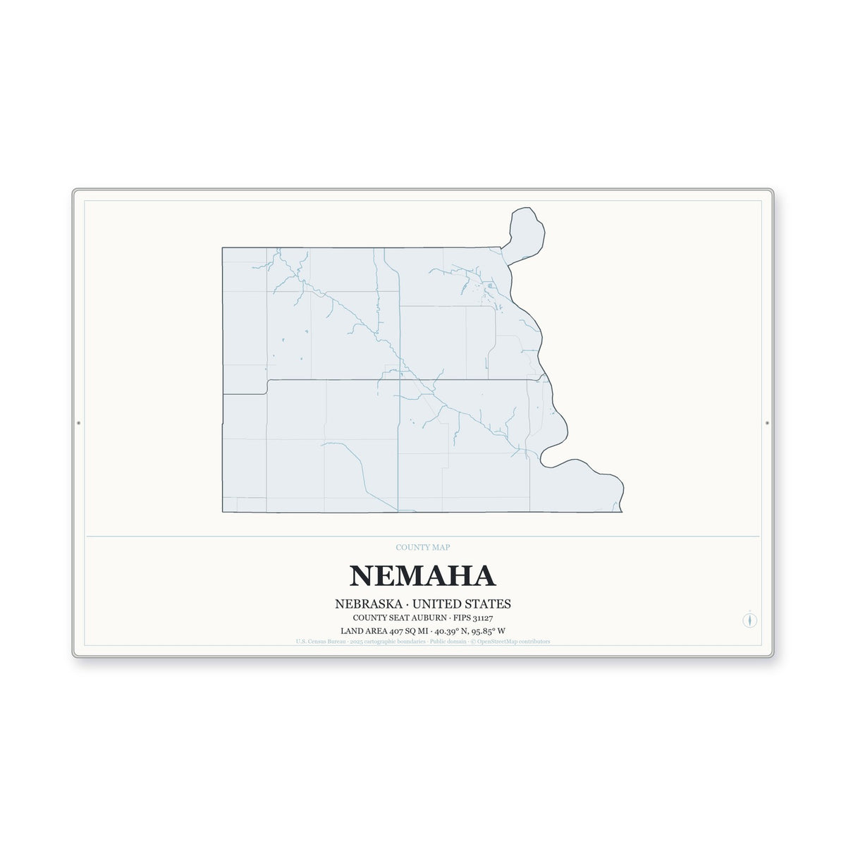 Nemaha County, Nebraska Map Aluminum Sign in Gallery Air style