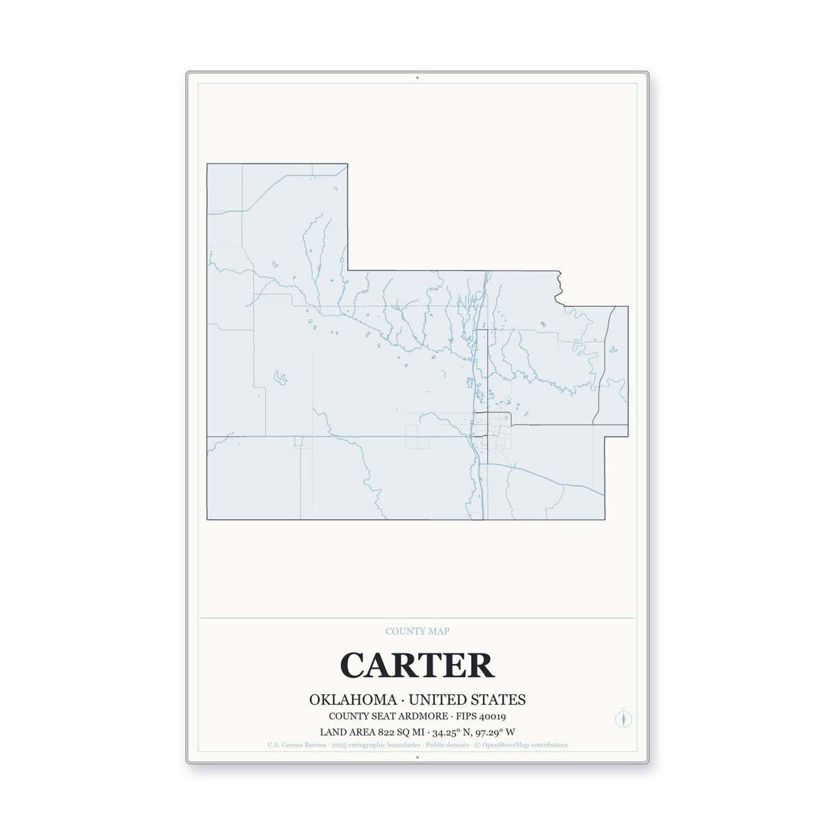Carter County, Oklahoma Map Aluminum Sign in Gallery Air style