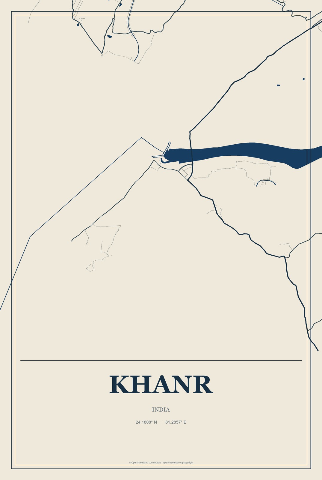 Khanr, India City Map Aluminum Sign in Coastal Cutout style