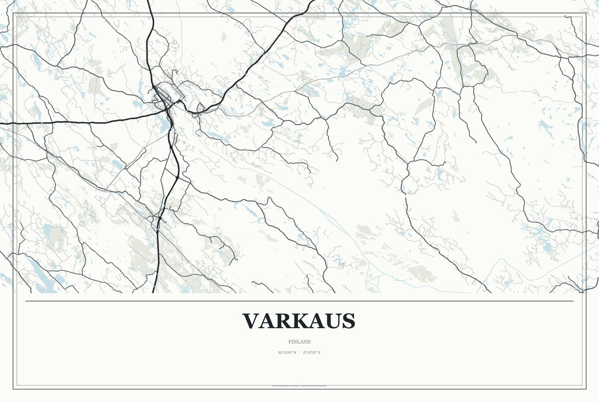 Varkaus, Finland City Map Aluminum Sign in Gallery Air style