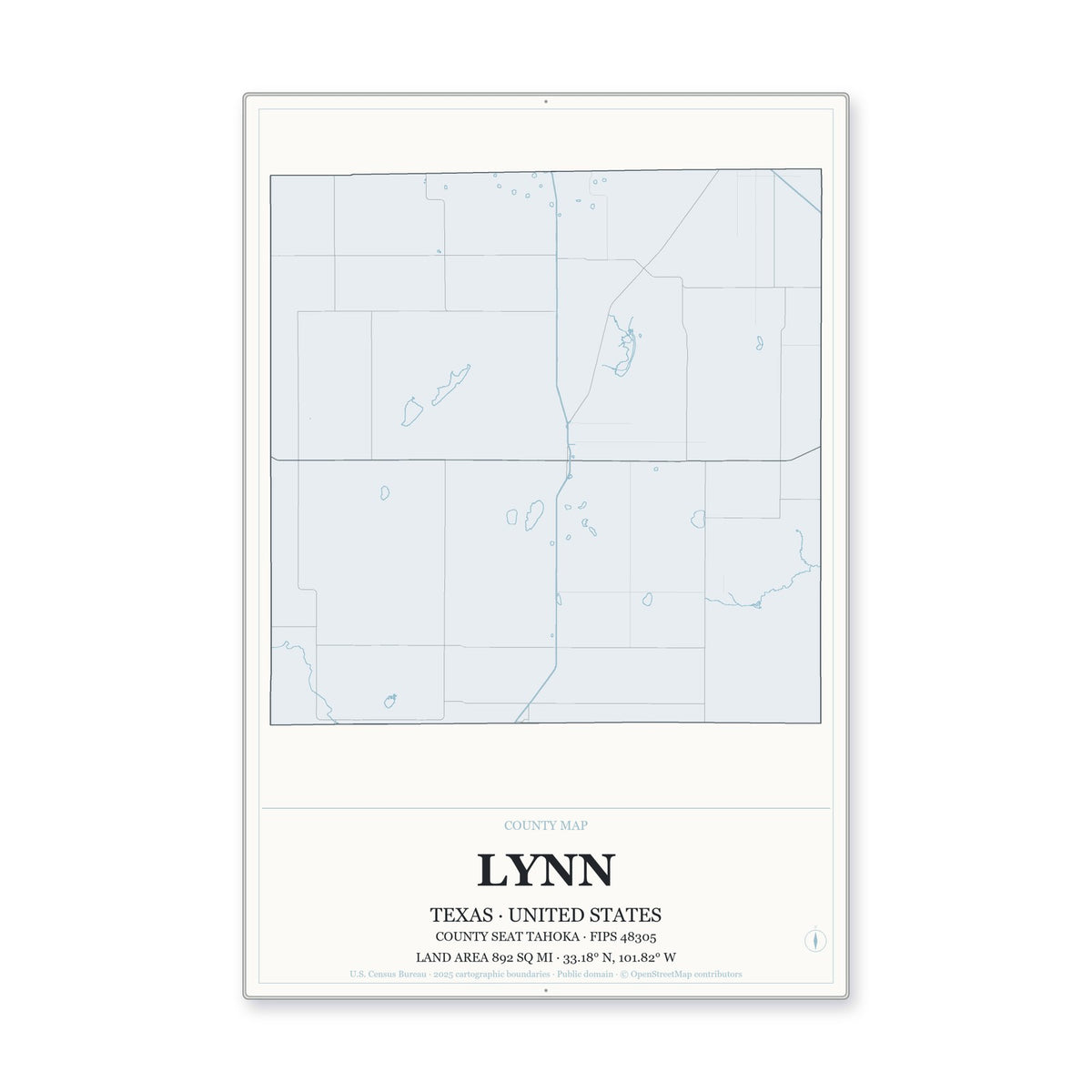 Lynn County, Texas Map Aluminum Sign in Gallery Air style