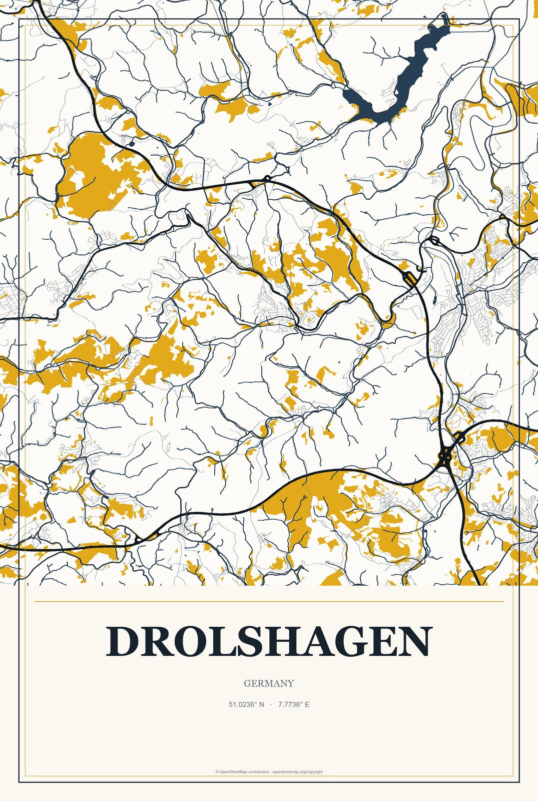 Drolshagen, Germany City Map Aluminum Sign in Citrine Modern style