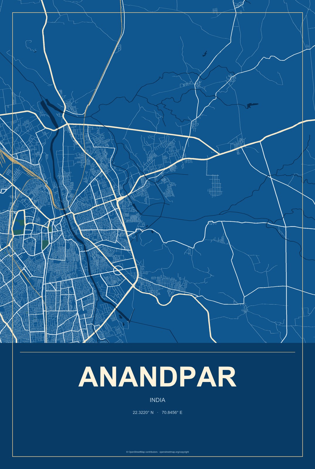 Anandpar, India City Map Aluminum Sign in Harbor Cobalt style