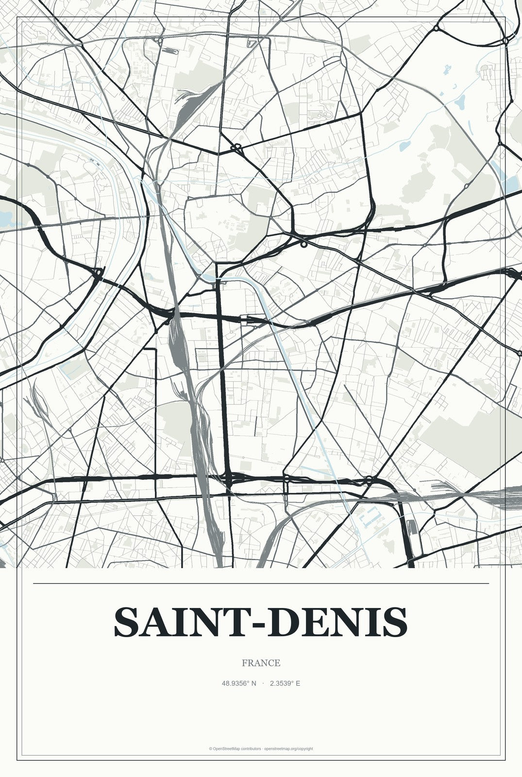 Saint-Denis, France City Map Aluminum Sign in Gallery Air style
