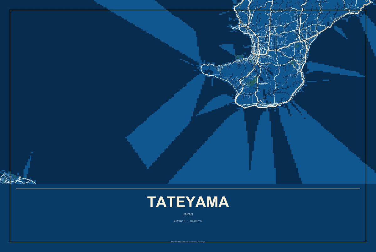 Tateyama, Japan City Map Aluminum Sign in Harbor Cobalt style