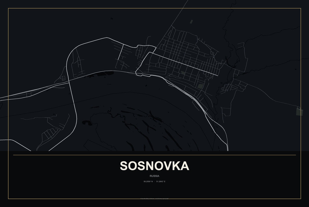 Sosnovka, Kirov Oblast, Russia City Map Aluminum Sign in Metropolitan Noir style