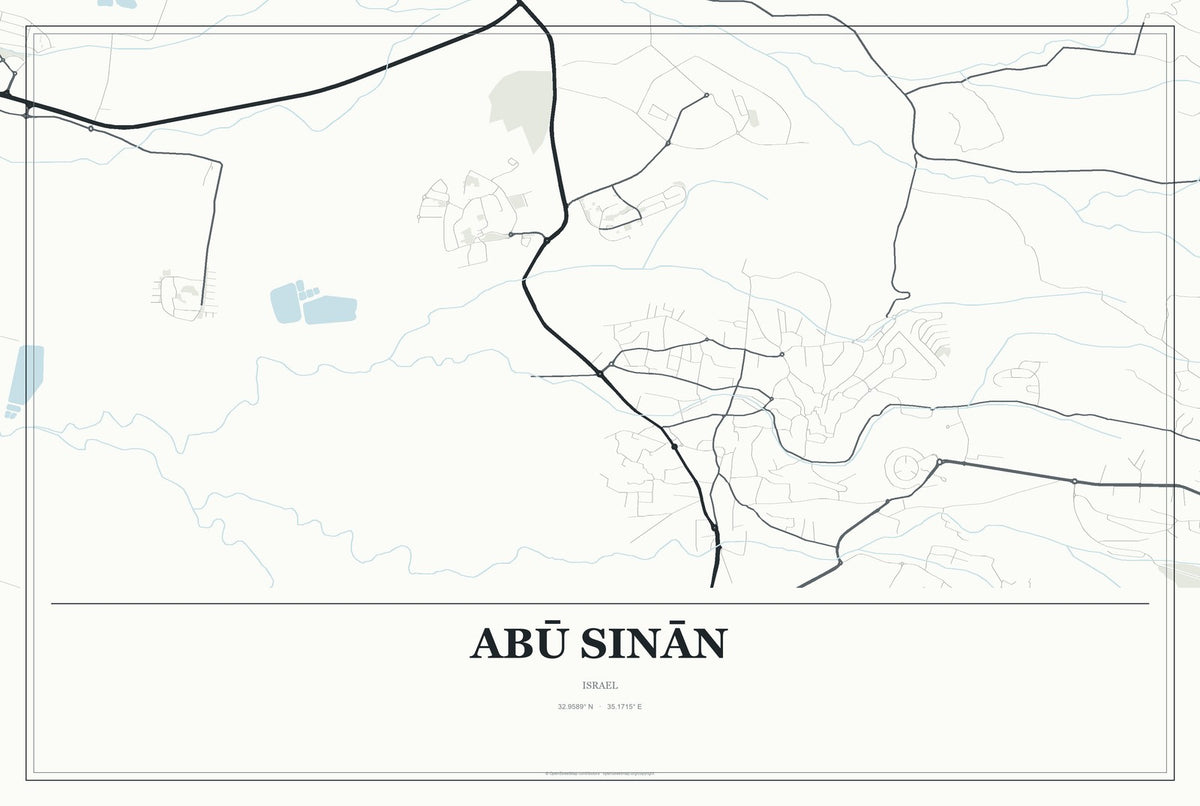 Abū Sinān, Israel City Map Aluminum Sign in Gallery Air style