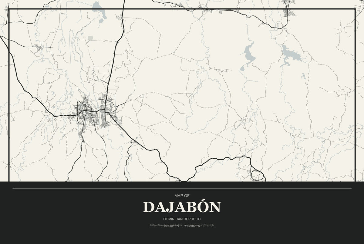 Dajabón, Dominican Republic City Map Aluminum Sign in Museum Plaque style