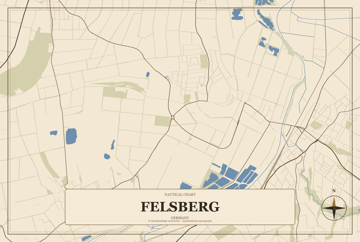 Felsberg, Germany City Map Aluminum Sign in Heritage Nautical style