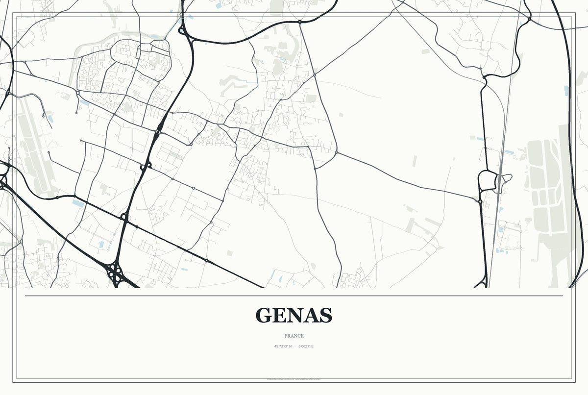 Genas, France City Map Aluminum Sign in Gallery Air style