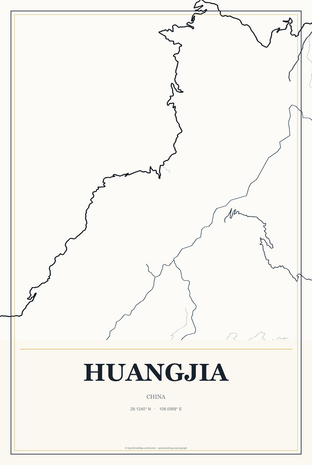 Huangjia, China City Map Aluminum Sign in Citrine Modern style