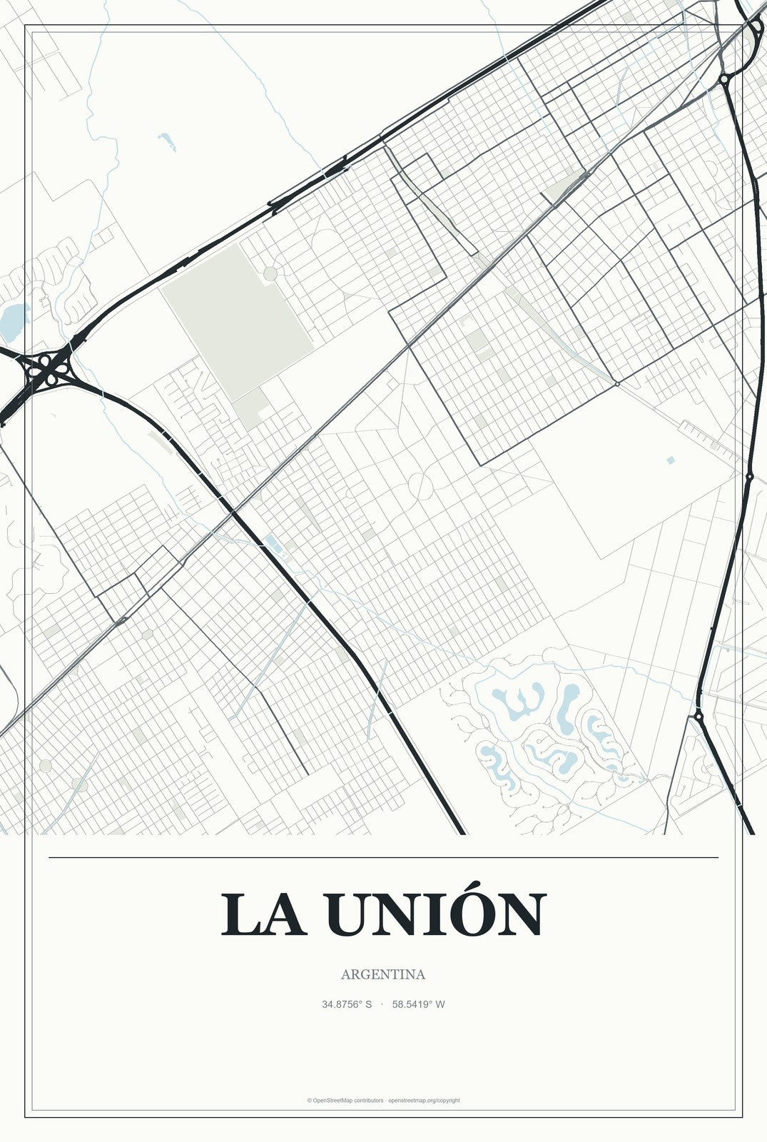 La Unión, Argentina City Map Aluminum Sign in Gallery Air style