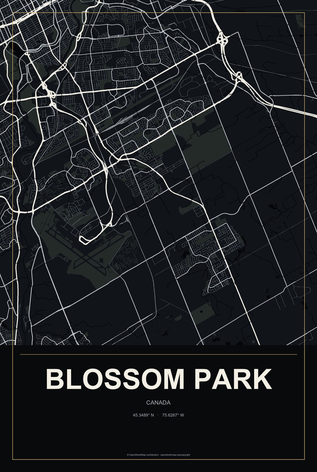 Blossom Park, Canada City Map Aluminum Sign in Metropolitan Noir style