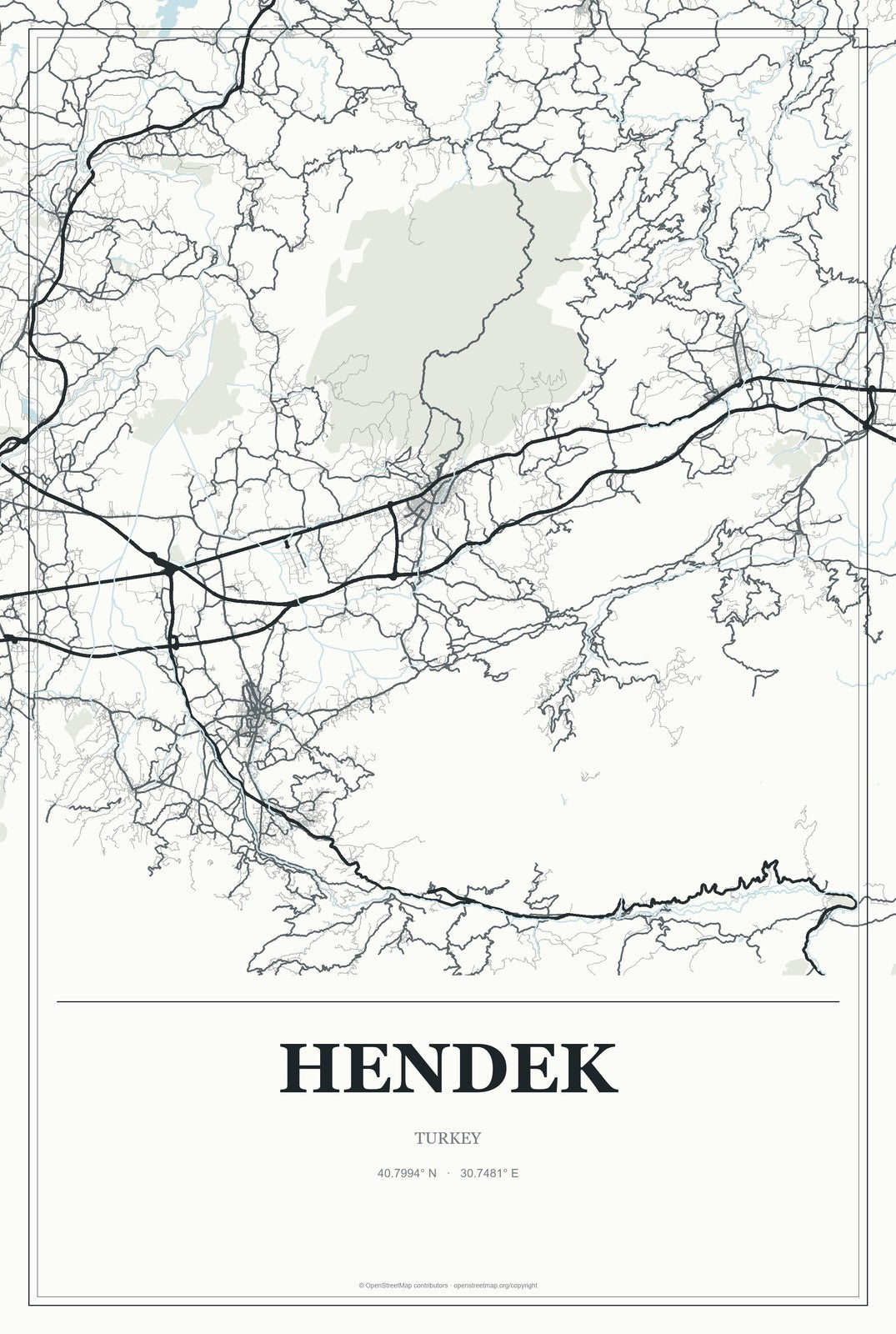 Hendek, Turkey City Map Aluminum Sign in Gallery Air style