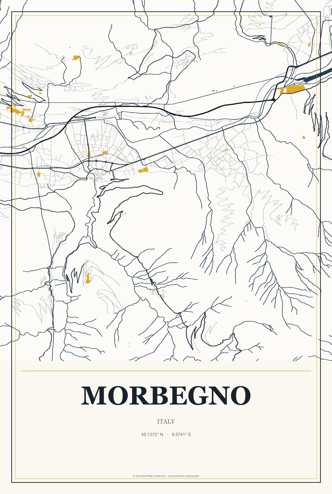 Morbegno, Italy City Map Aluminum Sign in Citrine Modern style