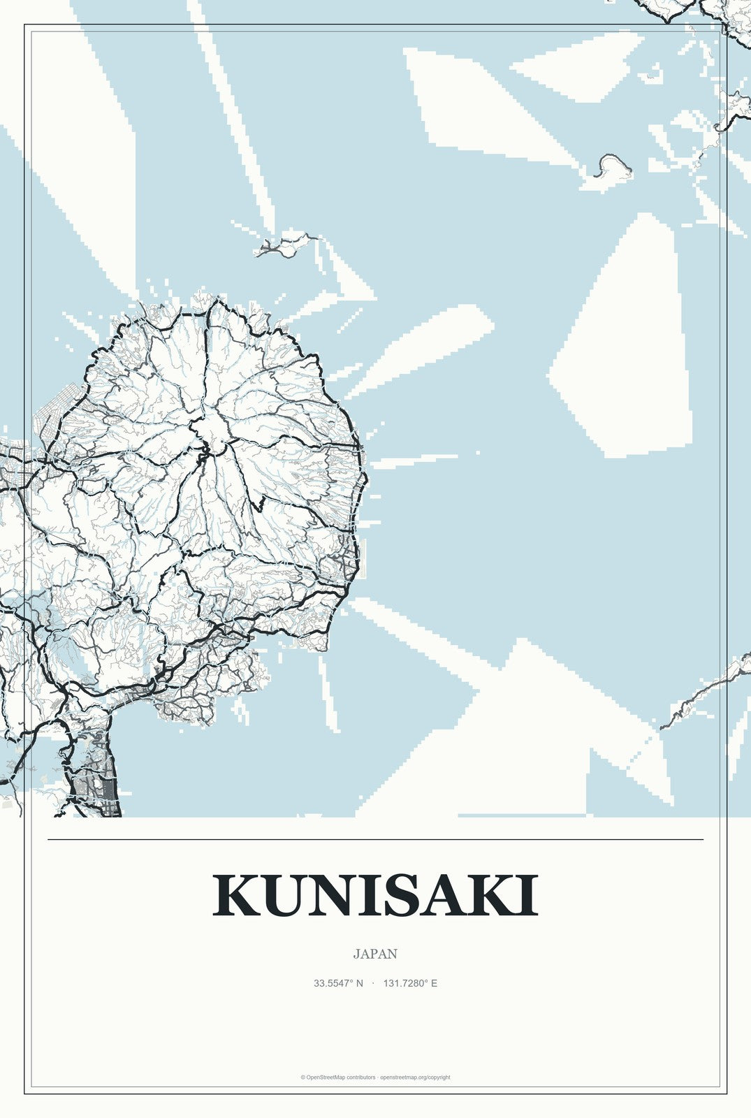 Kunisaki, Japan City Map Aluminum Sign in Gallery Air style